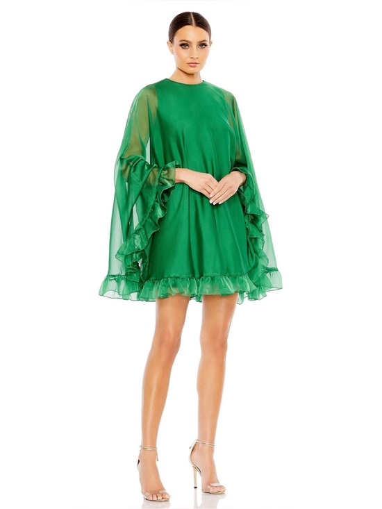 Mac Duggal Dresses & Skirts - NWT Ieena for Mac Duggal High Neck Ruffle Hem Cape Mini Dress Dark Green SZ 4